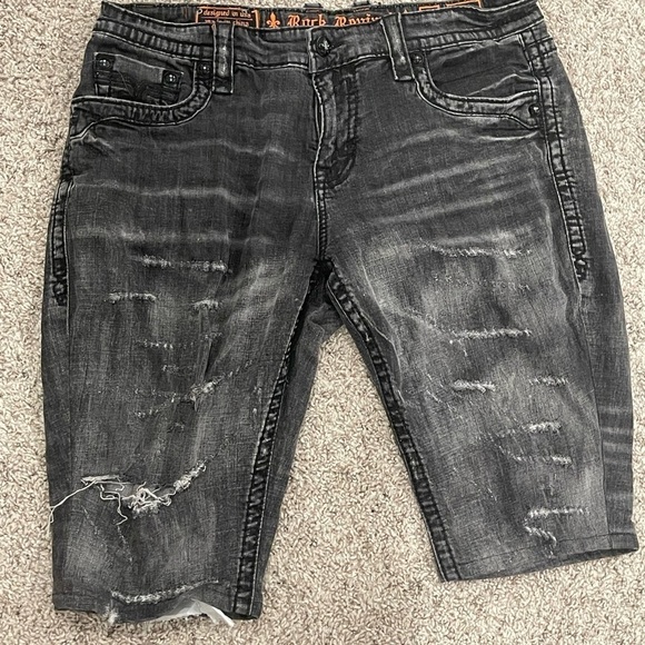 Rock Revival Distressed Black Jeans Shorts Size 38 - Picture 8 of 9